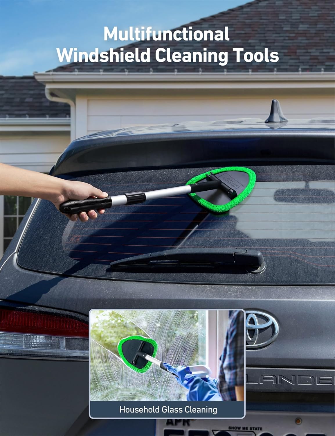 Windshield Washer Tool for Inside with 4 Reusable Washable Green Microfiber Pads V1188-CE-Y1217-00083-2