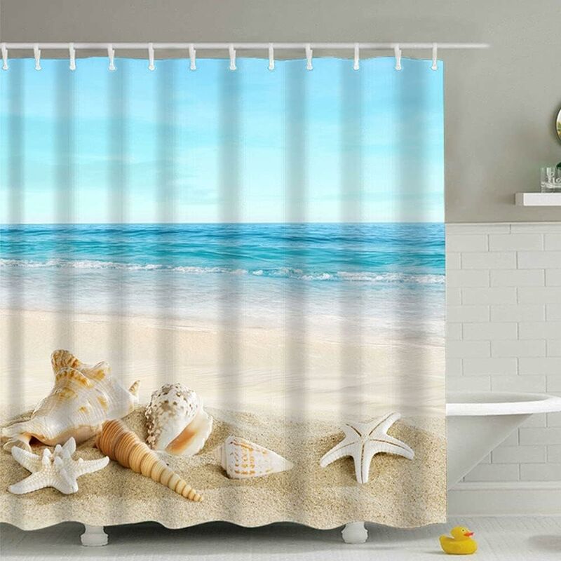 Waterproof Anti-Mildew Shower Curtain 200x240 cm Beach Elegant Pattern V1188-CE-Y1300096