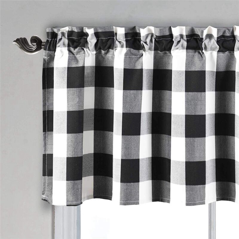 Checkered Kitchen Curtain Farmhouse Style 3-Pack Window Decoration in Black and White V1188-CE-Y1300146