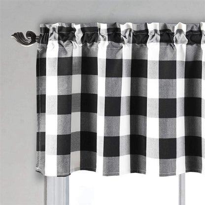 Checkered Kitchen Curtain Farmhouse Style 3-Pack Window Decoration in Black and White V1188-CE-Y1300146