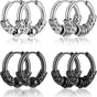 14mm Men's Titanium Steel Hoop Earrings Set - Black & Silver, Punk Rock Style V1188-CE-Y1400337
