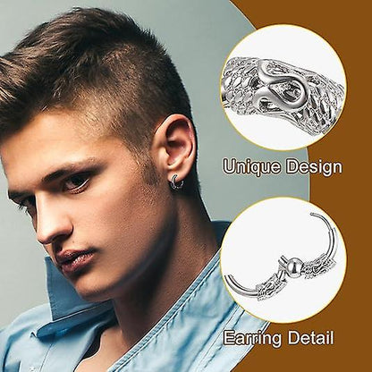 14mm Men's Titanium Steel Hoop Earrings Set - Black & Silver, Punk Rock Style V1188-CE-Y1400337