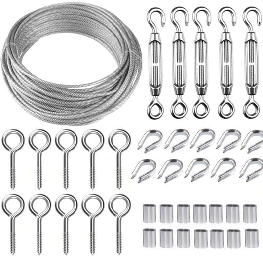 30M/2mm Stainless Steel Wire Kit with M5 Tensioner for Plants, Clothesline, Railings V1188-CE-Y400175