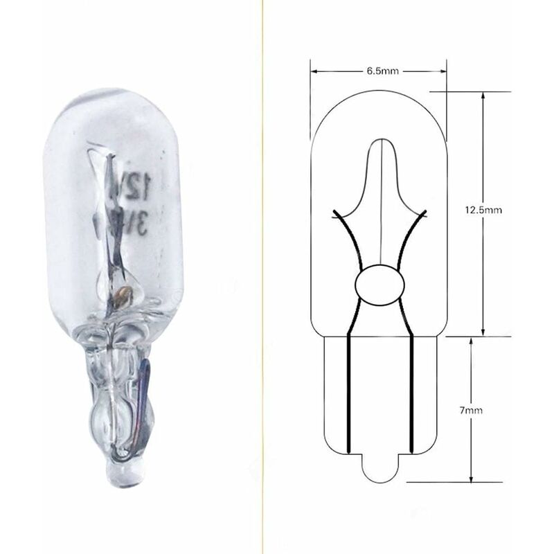 T6.5 Car Dashboard Bulb 10pcs, 3W 12V Indicator Light Compatible with Car Side Lights Accessories V1188-CE-Y710-04022