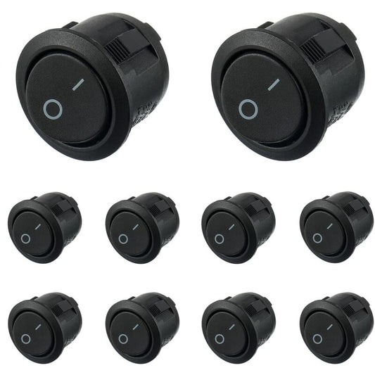 On/Off 2 Pin AC 6A(250V) 10A(125V) SPST Push Button Rocker Switches for Car Boat Truck Household, 10pcs Black V1188-CE-Y710-06295