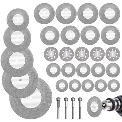 Diamond Cutting Discs 32pcs with 4 Mandrels 16-60mm for Glass Stone Wood Metal Ceramic V1188-CE-Y710-07212