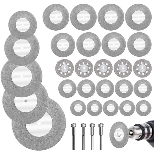 Diamond Cutting Discs 32pcs with 4 Mandrels 16-60mm for Glass Stone Wood Metal Ceramic V1188-CE-Y710-07212