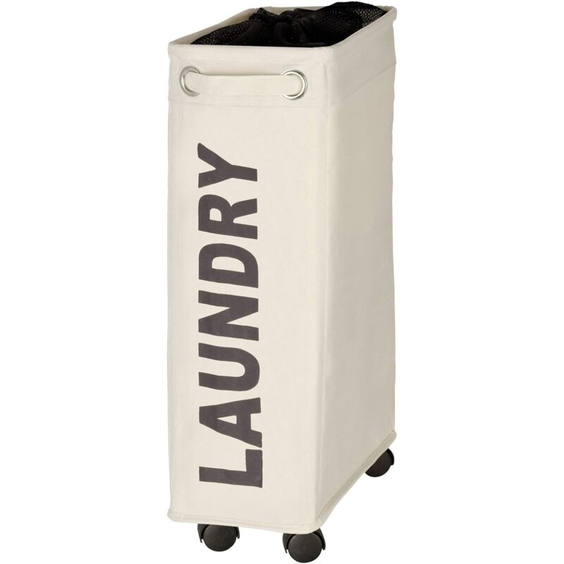 narrow laundry basket, laundry basket on wheels, Corno beige, Polyester, 43 l, 18.5 x 60 x 40 cm V1188-CE-Y710-08735