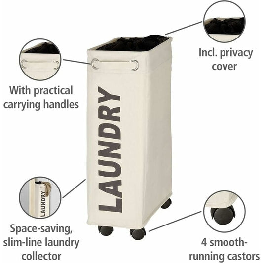 narrow laundry basket, laundry basket on wheels, Corno beige, Polyester, 43 l, 18.5 x 60 x 40 cm V1188-CE-Y710-08735