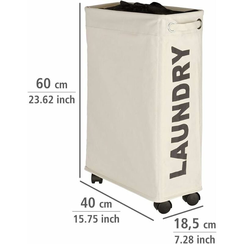 narrow laundry basket, laundry basket on wheels, Corno beige, Polyester, 43 l, 18.5 x 60 x 40 cm V1188-CE-Y710-08735