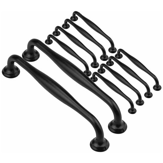 Black Furniture Handles 10 pcs - 128mm Center Distance for Kitchen Door and Drawer, Compatible with Wardrobes V1188-CE-Y711-01123