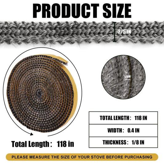 3mm x 1cm x 3m Heat Resistant Fiberglass Gasket - Self Adhesive Chimney Seal for Wood Stoves & Open V1188-CE-Y711-02154