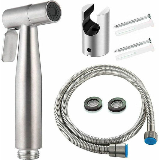 DEBUNS Toilet Bidet Kit with Shower Head, Handheld Sprayer with Hose, Stainless Steel Holder and 2 Seals V1188-CE-Y711-02531