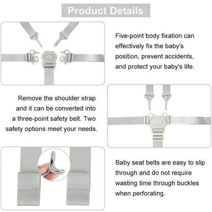 Adjustable 5-Point Safety Harness for Child Seats and Strollers, Gray - Compatible with Most Brands V1188-CE-Y711-03034