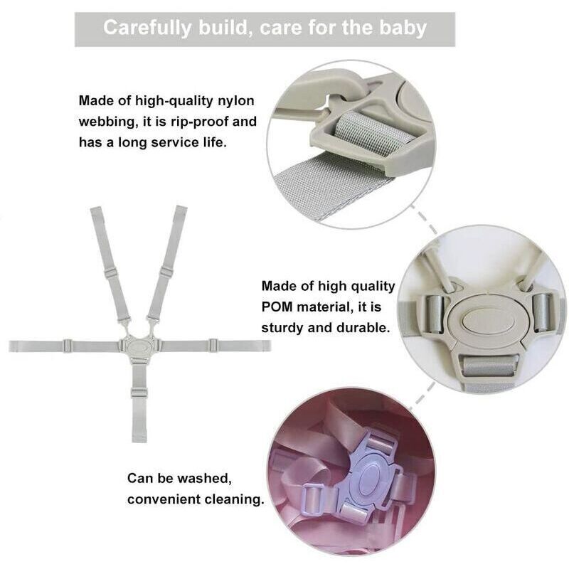 Adjustable 5-Point Safety Harness for Child Seats and Strollers, Gray - Compatible with Most Brands V1188-CE-Y711-03034