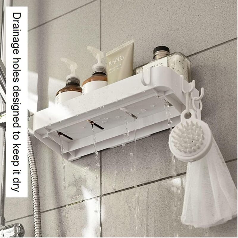 Set of 2 shower shelves, shower shelf without drilling, wall shelf with 6 removable hooks, for bathroom, V1188-CE-Y721-02169