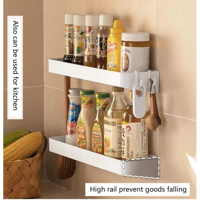 Set of 2 shower shelves, shower shelf without drilling, wall shelf with 6 removable hooks, for bathroom, V1188-CE-Y721-02169