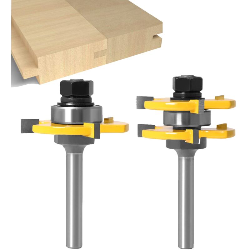 8mm Shank T-Slot Milling Cutter Set, 2Pcs 3-Flute Woodworking Tools V1188-CE-Y721-02854