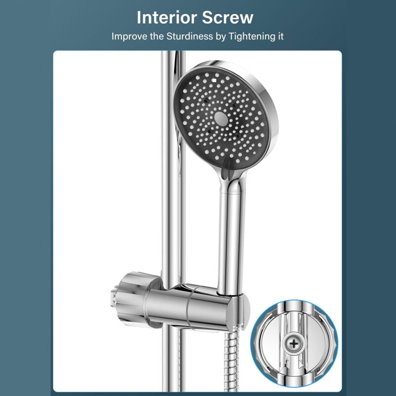 Chrome Wall Mounted Adjustable Shower Head Holder with 2 Hooks for 16-27mm Shower Rod V1188-CE-Y829-190