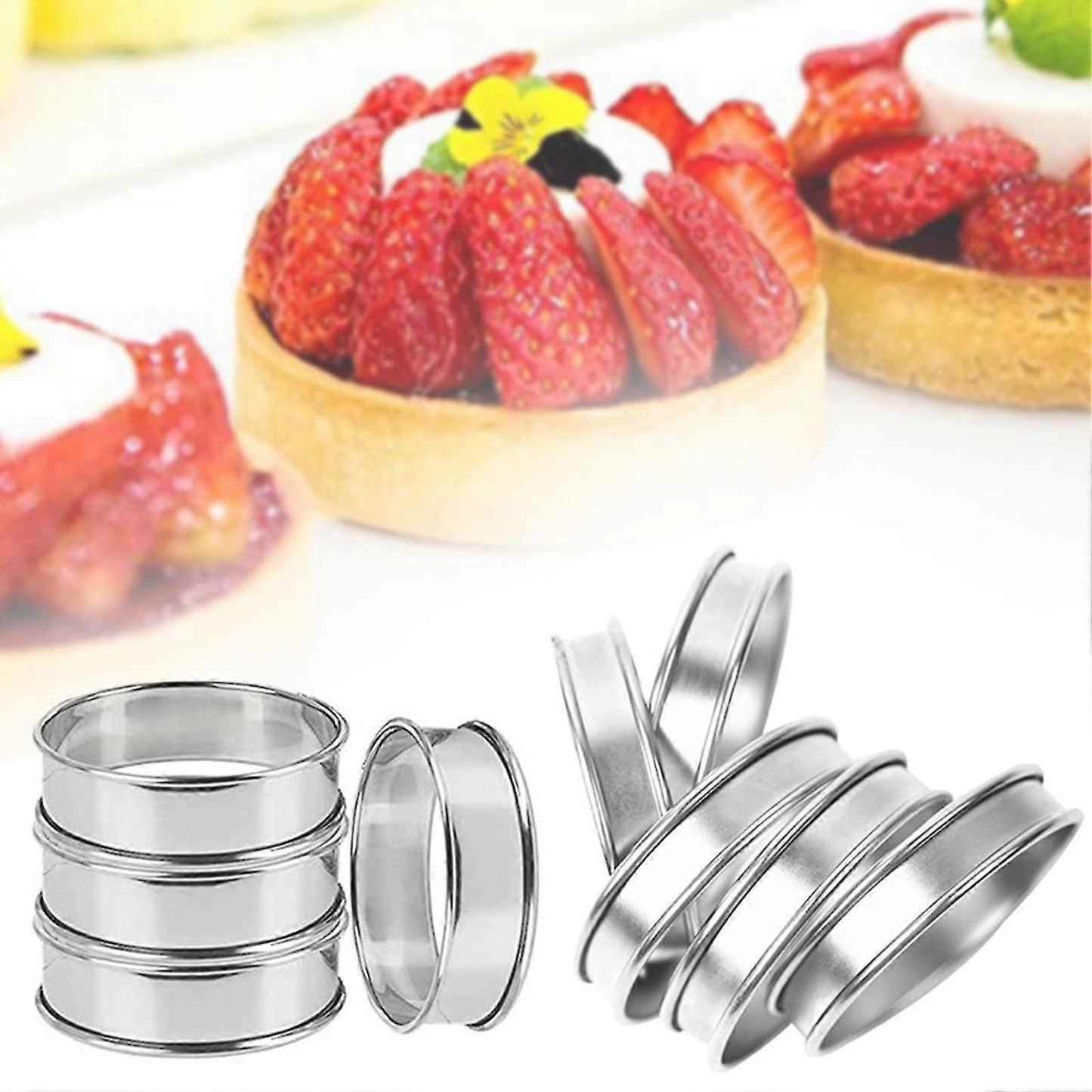 4pcs Stainless Steel Muffin Rings Nonstick Muffin Rings Pastry Rings for Home Baking V1188-CE-Y917-00175