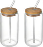 Beer Can Shaped Glass with Bamboo Lid and Straw 500ml 2 pcs for Coffee Milk Cocktail V1188-CE-Y917-00520