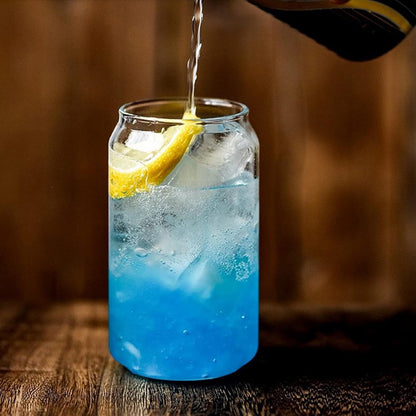 Beer Can Shaped Glass with Bamboo Lid and Straw 500ml 2 pcs for Coffee Milk Cocktail V1188-CE-Y917-00520