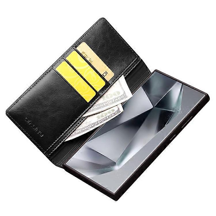 Compatible with Samsung Galaxy S24 Ultra Compatible Genuine Leather Wallet Phone Case Flip Stand Cover Black V1188-CE-Y918-00112