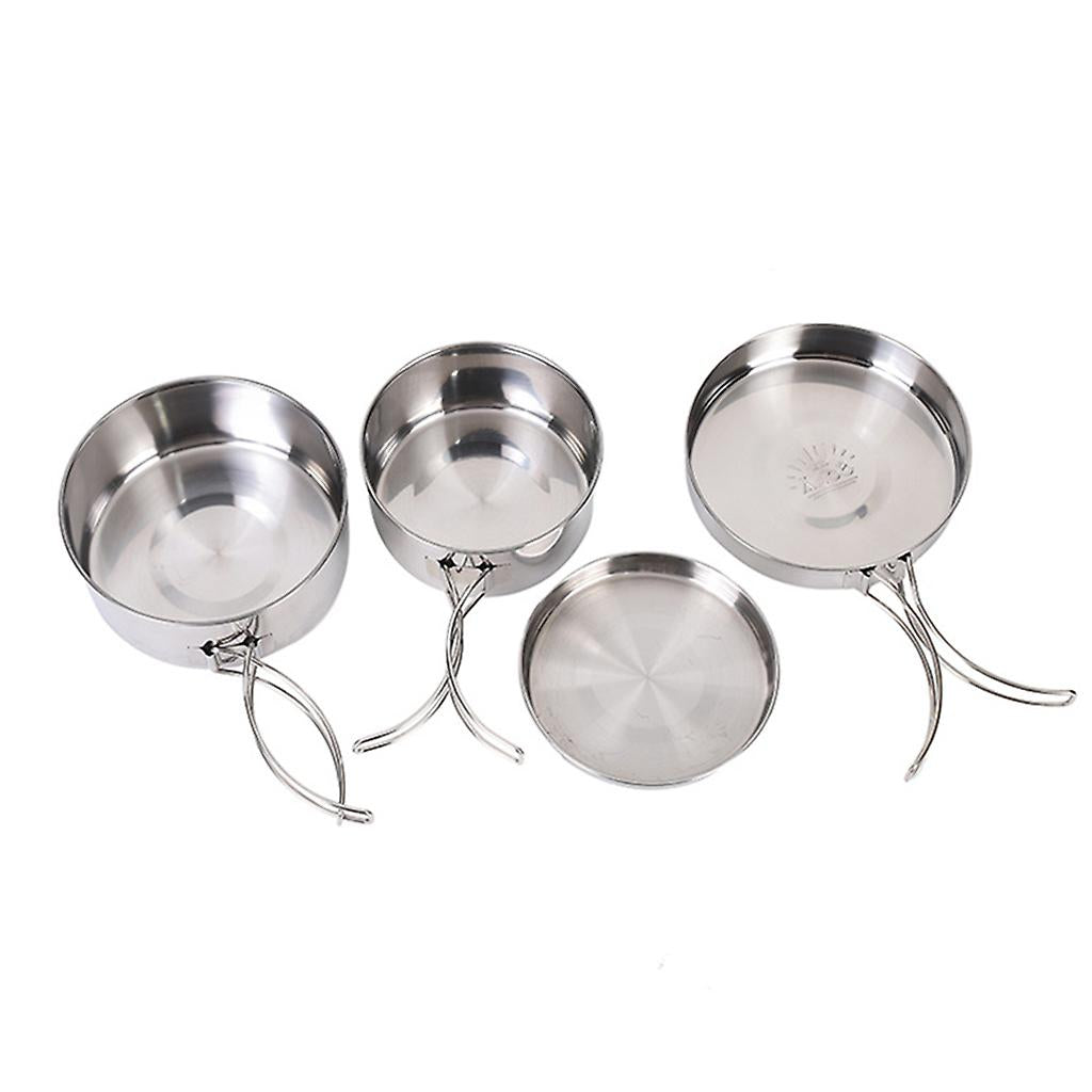 4 pcs Stainless Steel Camping Pots with Lid, Compatible with Outdoor Cooking V1188-CE-Y918-00803