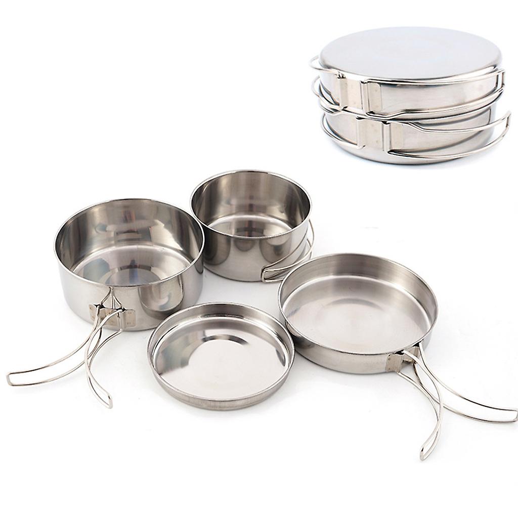 4 pcs Stainless Steel Camping Pots with Lid, Compatible with Outdoor Cooking V1188-CE-Y918-00803