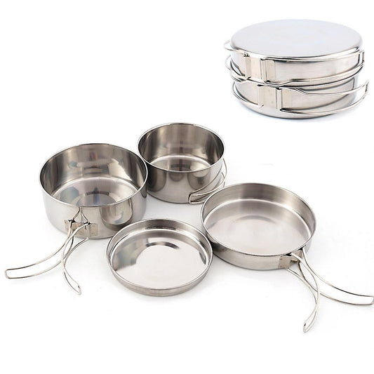 4 pcs Stainless Steel Camping Pots with Lid, Compatible with Outdoor Cooking V1188-CE-Y918-00803