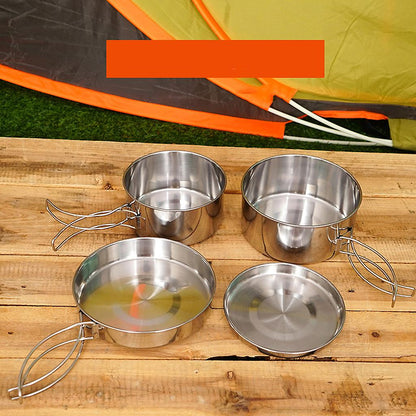 4 pcs Stainless Steel Camping Pots with Lid, Compatible with Outdoor Cooking V1188-CE-Y918-00803
