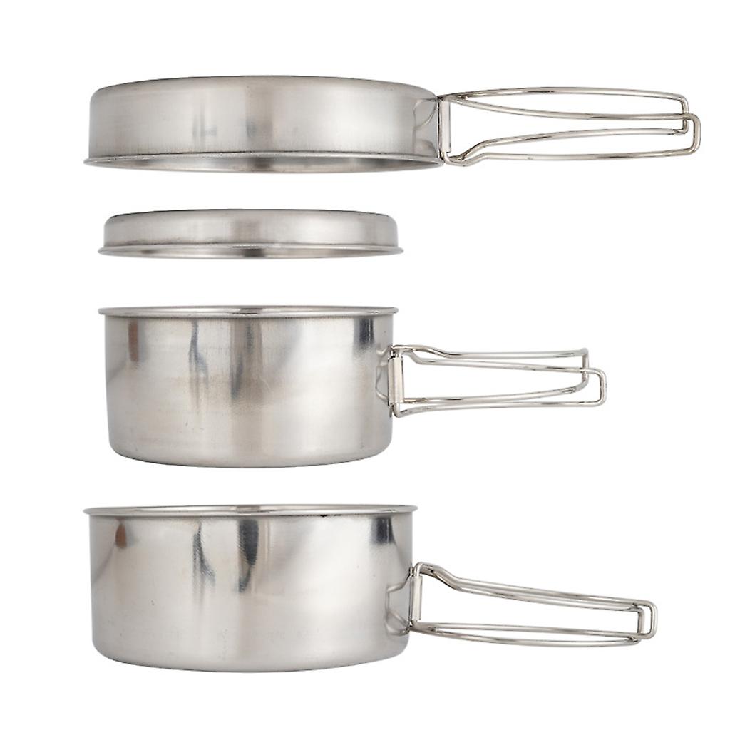 4 pcs Stainless Steel Camping Pots with Lid, Compatible with Outdoor Cooking V1188-CE-Y918-00803