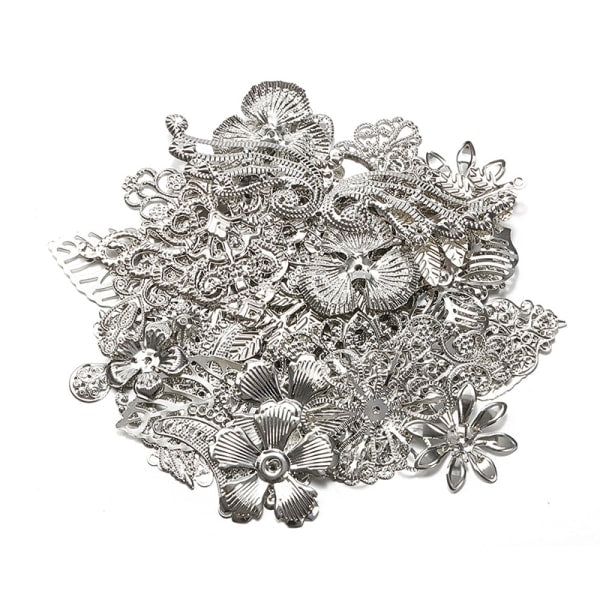 50g/lot Mixed Metal Flower Petals Filigree Wraps Clutches White V1188-CE06-45227