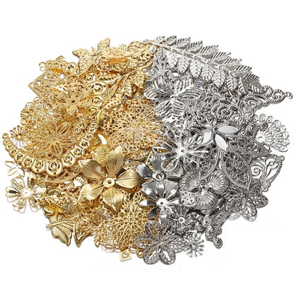 50g/lot Mixed Metal Flower Petals Filigree Wraps Clutches White V1188-CE06-45227