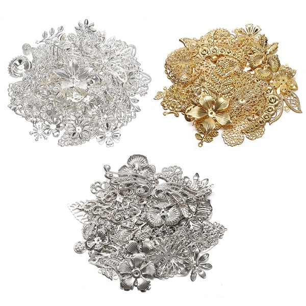 50g/lot Mixed Metal Flower Petals Filigree Wraps Clutches White V1188-CE06-45227
