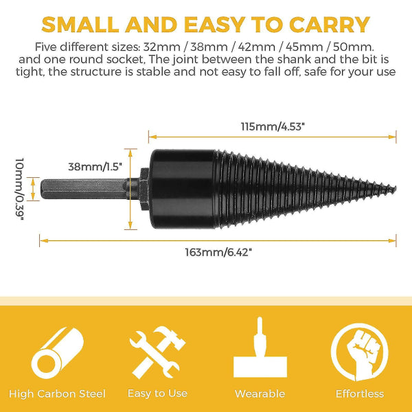 Industrial wood drill bits, wood cones, hexagonal shank, wood splitter, screw splitter, 38 mm V1188-CE06-48871