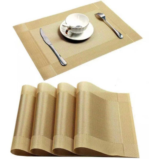 PVC Non-Slip PVC Placemats Set Heat Resistant Placemats Dining Table Kitchen Mat (Set of 4) Gold V1188-CE06-55263