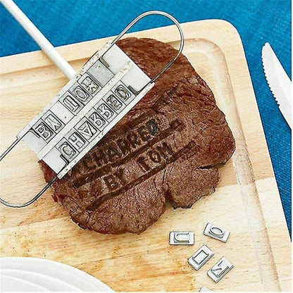 Barbecue Meat Stamp Wooden Handle DIY Steak Branding Tool V1188-CE06-62397