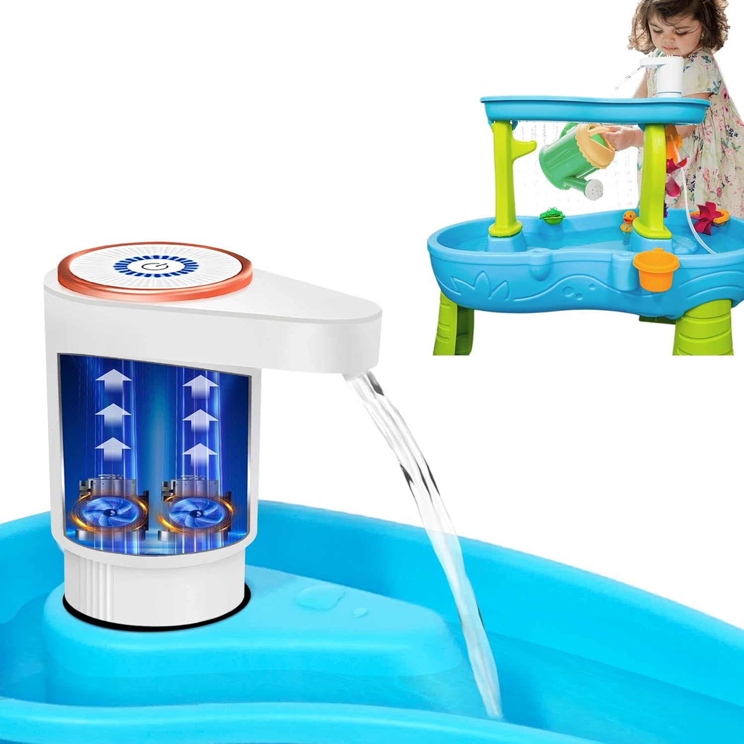 Water Table Pump,Water Pump for Water Table 4 Hours Lasting time Battery Powered Pump for Kids Sand Water V1188-CYX-DP-03