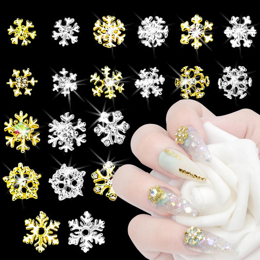 20pcs Snowflake Nail Charms with Rhinestones Silver Gold Christmas Decorations Alloy Nail Jewelry Snowflake V1188-CYX-DP-151