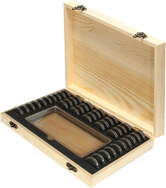 Wooden Coin Capsules Holder Case, Coin Storage Box Banknotes Collection Holder with Lock, Coin Collector V1188-CYX-DP-219