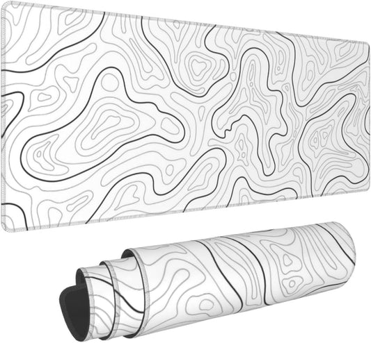 Abstract Topographic Map White Grey Black Gaming Mouse Pad Long Mouse Pad Large Desk Mat 31.5 X 11.8 Inch V1188-CYX-DP-27