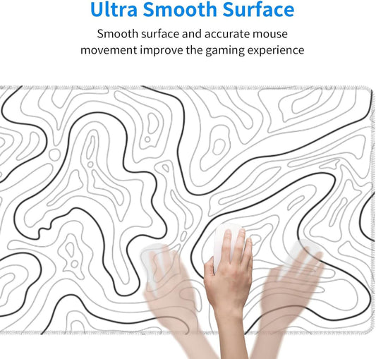 Abstract Topographic Map White Grey Black Gaming Mouse Pad Long Mouse Pad Large Desk Mat 31.5 X 11.8 Inch V1188-CYX-DP-27