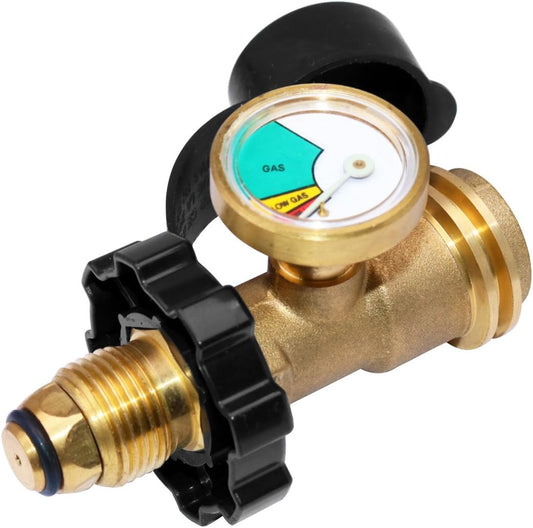 Universal Fit POL Propane Tank Adapter with Gauge - Converts POL LP Tank Service Valve to QCC1 / Type 1, Old V1188-CYX-DP-286