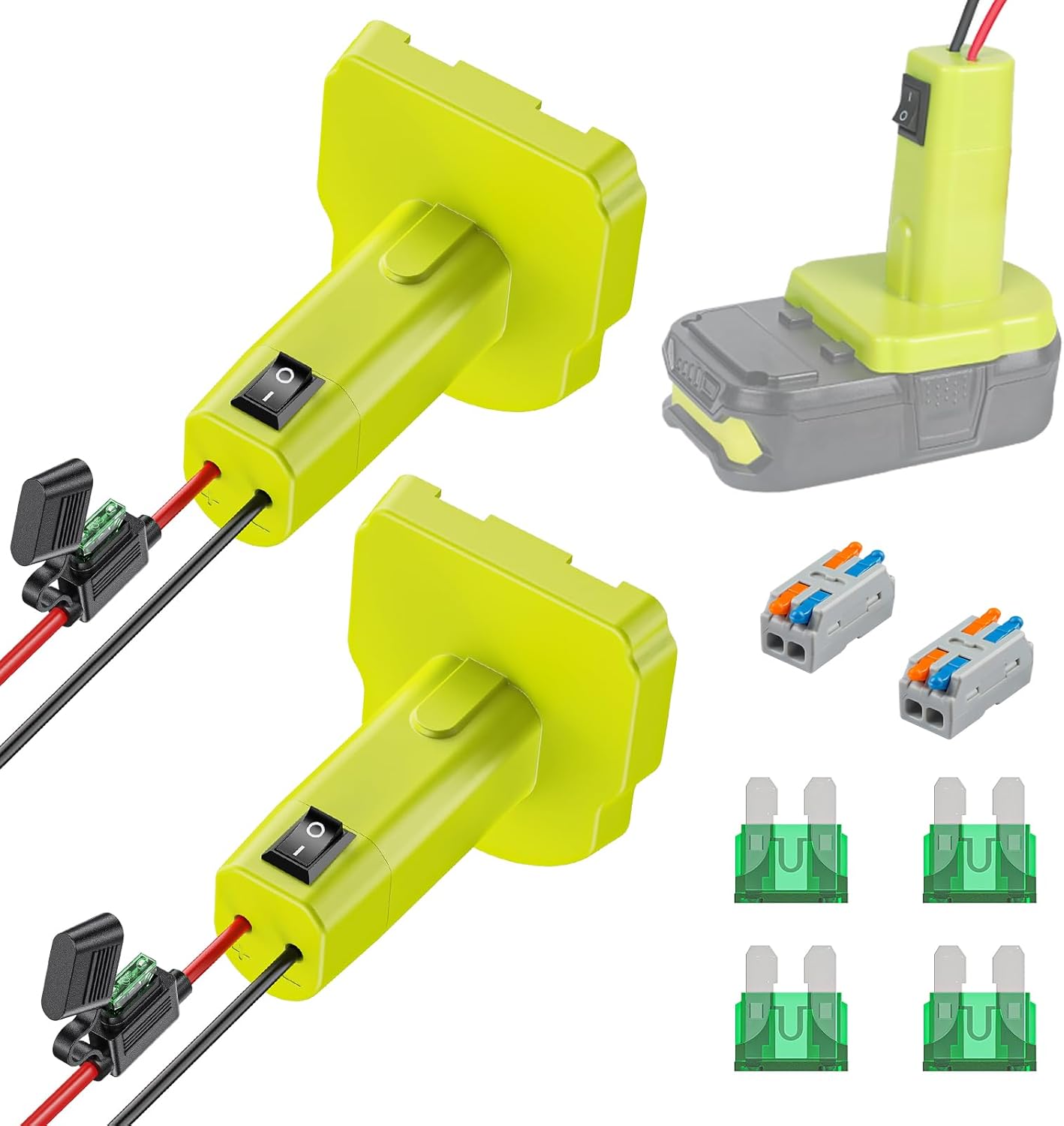 2 Pack Power Wheel Adapter for Ryobi 18 V Battery with Switch, DC Power Adapter, Battery Conversion with Fuse V1188-CYX-DP-387
