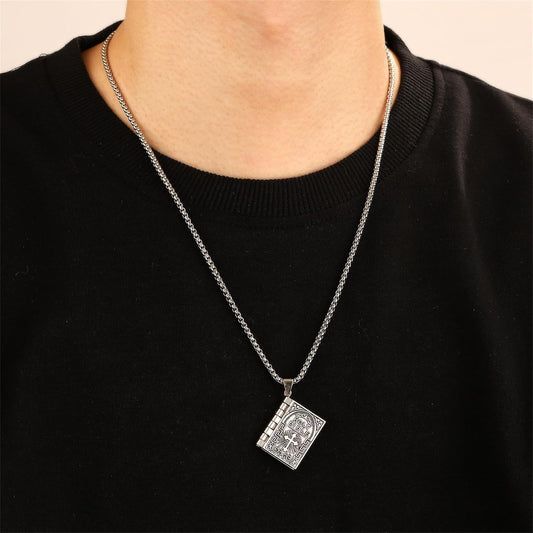 2PCS Holy Bible Book Pendant Necklace for Women Men Fashion Retro Scripture Miniature Readable Bible Openable V1188-CYX-DP-846