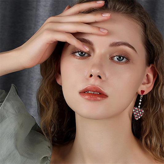 Playing Card Earrings for Women Red Heart Queen Poker Earrings Delicate Fashion Asymmetric Rabbit Love Heart V1188-CYX-DP-859