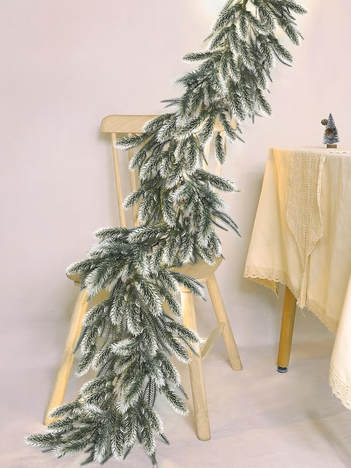 6 Ft Snow Flocked Norfolk Pine Cedar Realistic Pine Artificial Greenery Garlands for Decoration Xmas Mantle V1188-CYX-DP-946