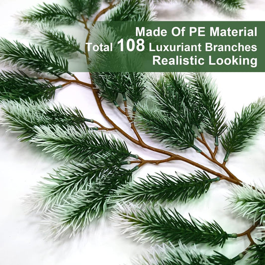 6 Ft Snow Flocked Norfolk Pine Cedar Realistic Pine Artificial Greenery Garlands for Decoration Xmas Mantle V1188-CYX-DP-946