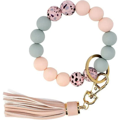 Key Ring Bracelet Car Keychain Holder Wristlet Silicone Women Beaded Bangle Chains V1188-CYX-J02-05